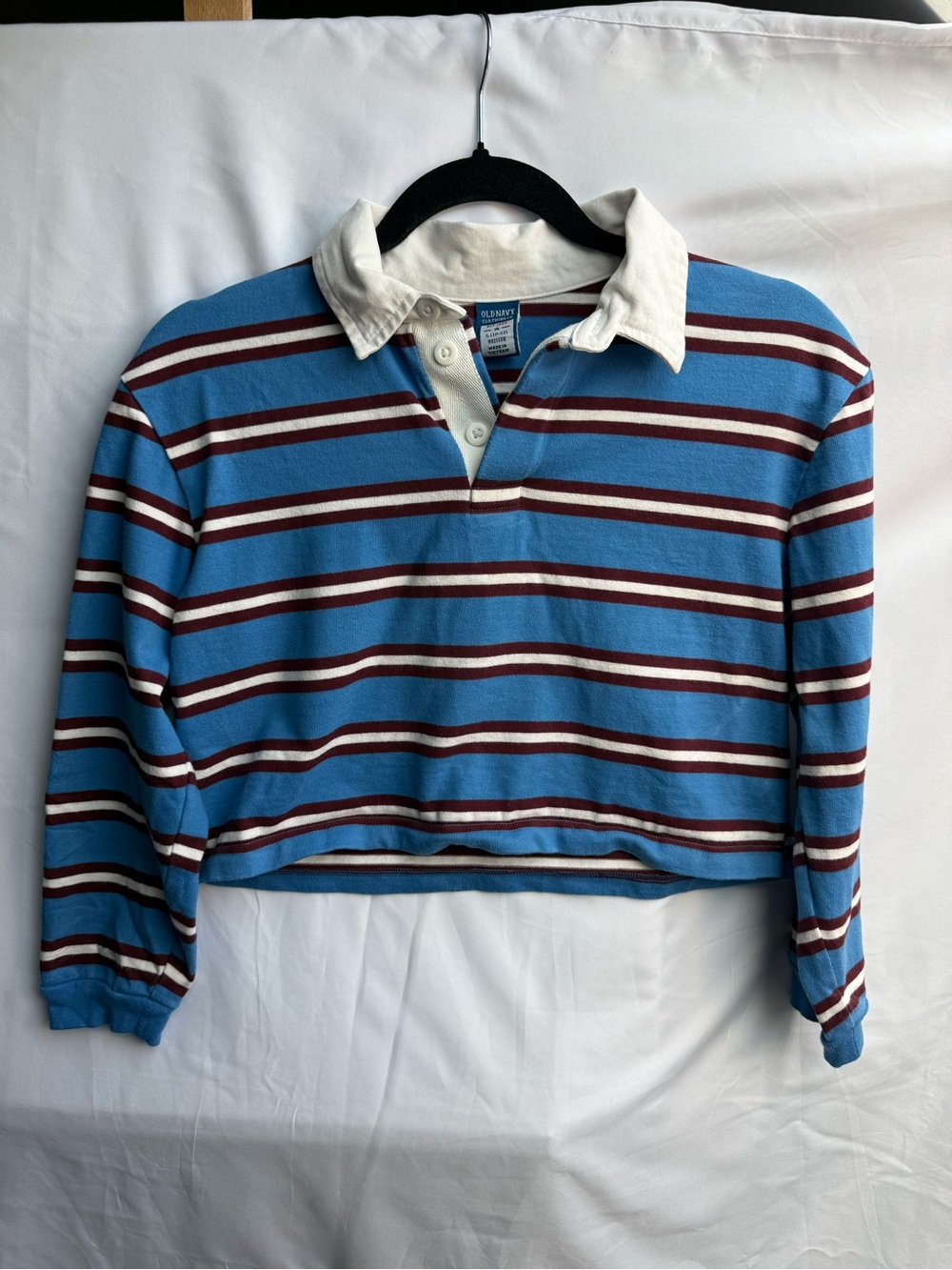 Old Navy Blue, Burgundy & White Striped Rugby Pullover